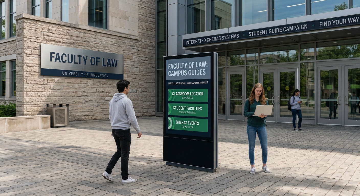 Digital signage screens showing wayfinding
